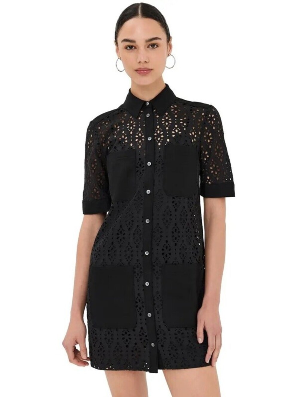 VERONICA BEARD Rafaela Eyelet Shirt Dress Button Front Collared